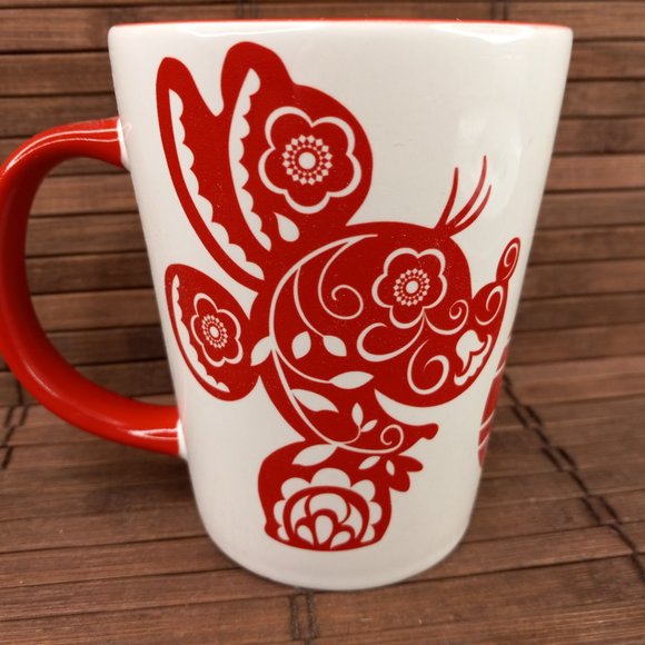 Disney D23 Red Floral Paper Cut Silhouette Mickey Minnie Mouse Coffee Mug Cup - Picture 6 of 11